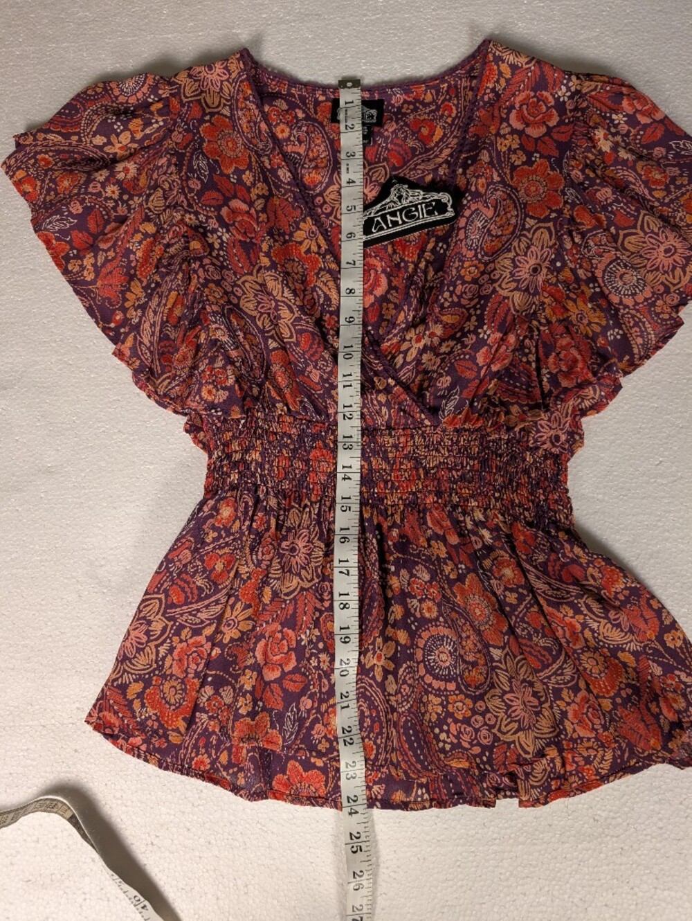 A-202 Angie Purple Paisley Floral Smocked Peplum Blouse NWT Large - Picture 12 of 12